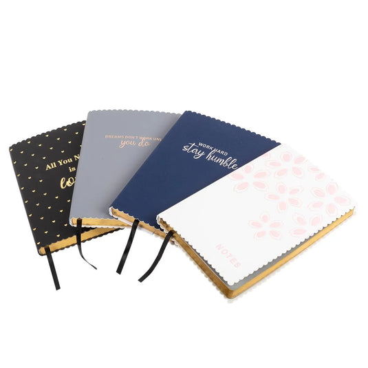 Foil, Ruled Notebook w/shaped edge 4 styles, 128s,80g. soft PU cover
