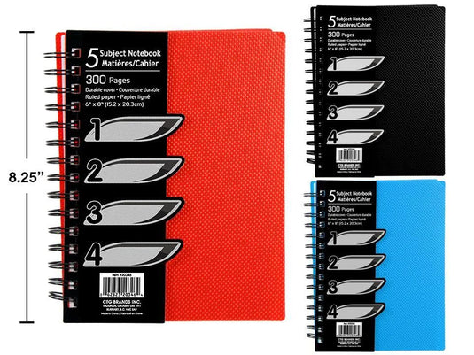 O.Wks, 6" x 8" 300-p 5-Subject Notebook, opp bag