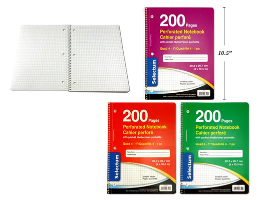 8X10-1/2"COIL EX.BK QUAD.4SQ/"200P.POCKET DIVIDER