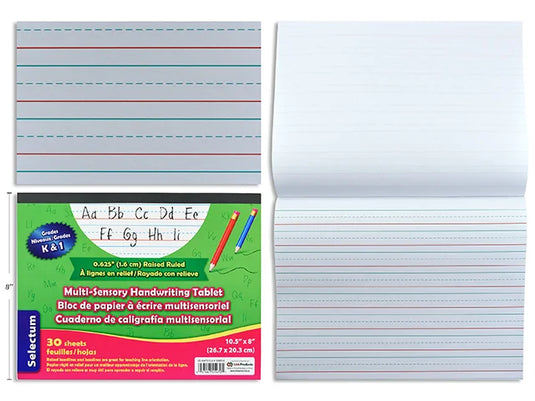 MULTI-SENSORY HANDWRITING TABLET RAISED LINES 5/8" 10.5X8" 30 SHEETS- GRADES K & 1 ( TOP OPEN )