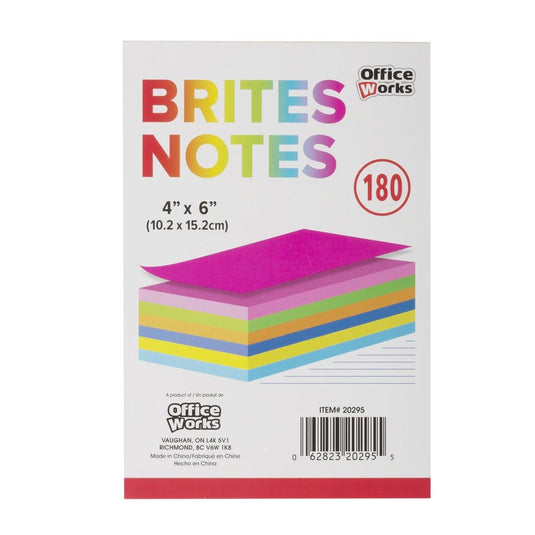 O.Wks,180-sheet 4 x 6" Ruled Brites Notes