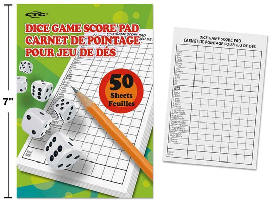 Dice Game Score Pad, J-Hook