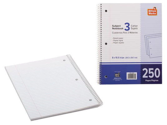 O.WKs. 250-P 3-subject 8x10.5" Coil Book (HZ)