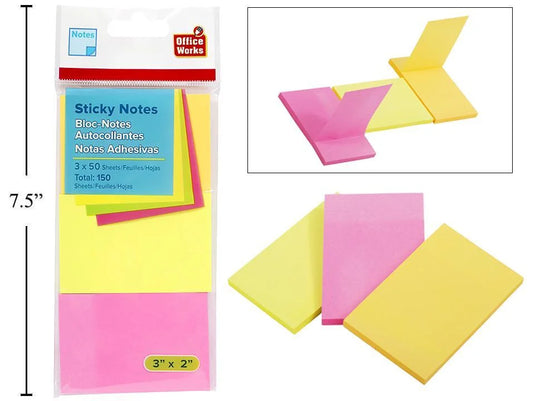 O.WKs. 50-sheet Sticky Notes, 3-pack 76x50mm, Neon Col., pbh