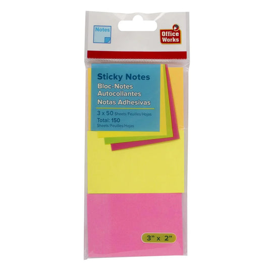 O.WKs. 50-sheet Sticky Notes, 3-pack 76x50mm, Neon Col., pbh