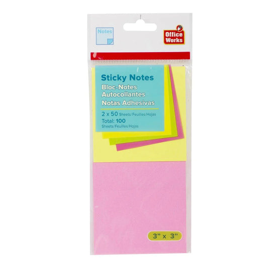 O.WKs. 50-sheet Sticky Notes, 2-pack 75x75mm, Neon Col., pbh