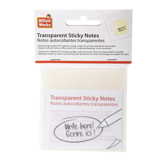 O.WKs.100s See through Sticky Notes 3" x 3", PET, PBH
