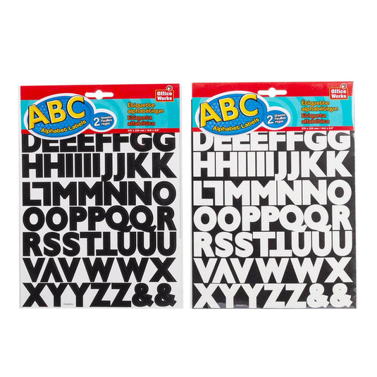 O.WKs. 2 sheets Alphabet Labels 2C- Black / White, Bold, pbh