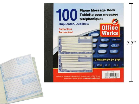 O.WKs. 100-sheet 5.5x5.5" Duplicate Phone Message Book