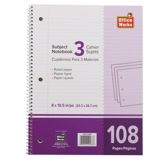 O.WKs. 108-page 3-subject Coil Book (HZ)