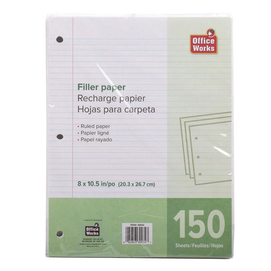 O.WKs. 150-sheet 8"x10.5" Filler Paper