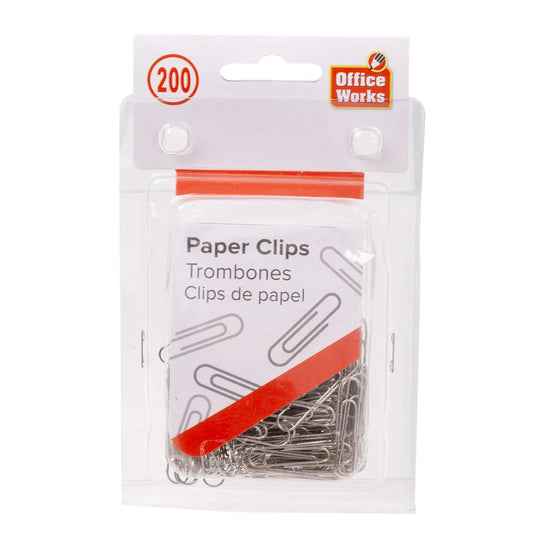 O.WKs. 200-pc Metal Paper Clips, 33mm, clam shell pack
