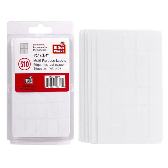 O.WKs. Multi-Purpose Label, 510-pc 1/2x3/4", clam pack