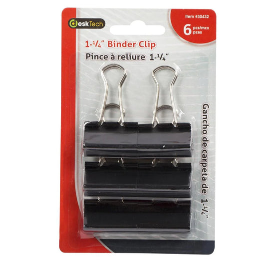 Desk Tech 6-pc 1.25" Binder Clip, Black, b/c (HZ)