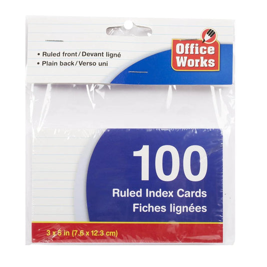 O.WKs.100-pc 3"x5" Index Card, pbh ruled.