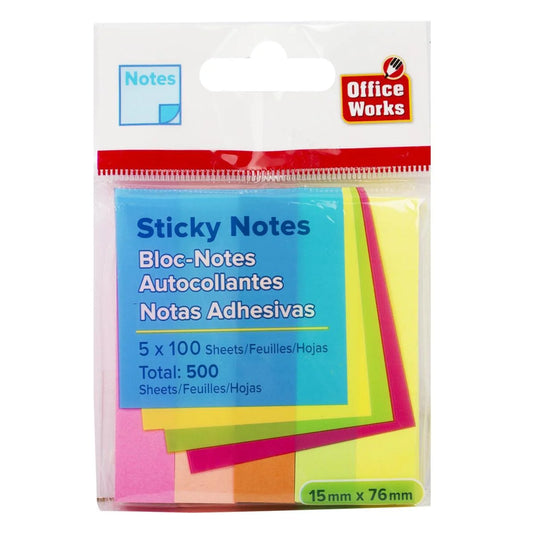 O.WKs.100-sheet Sticky Notes, 5-pack 76x15mm, Neon Col., pbh