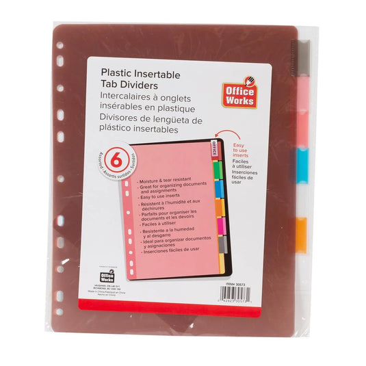 O.WKs. 6-pc PVC Index Divider, plastic bag w/ insert