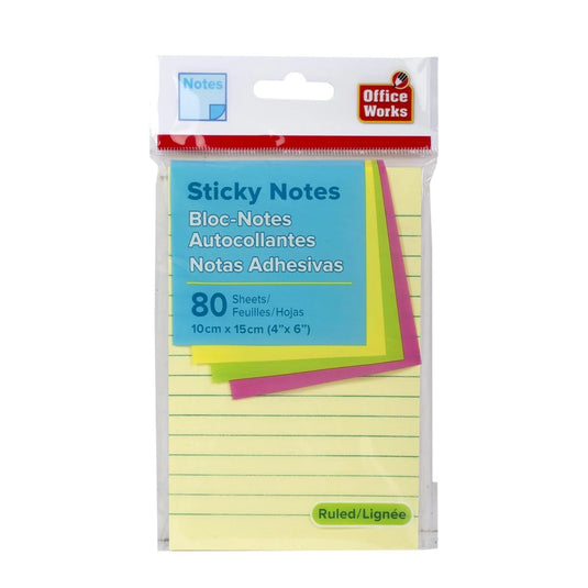 O.WKs. 80Sheets Ruled Sticky Notes, 4" x 6", PBH