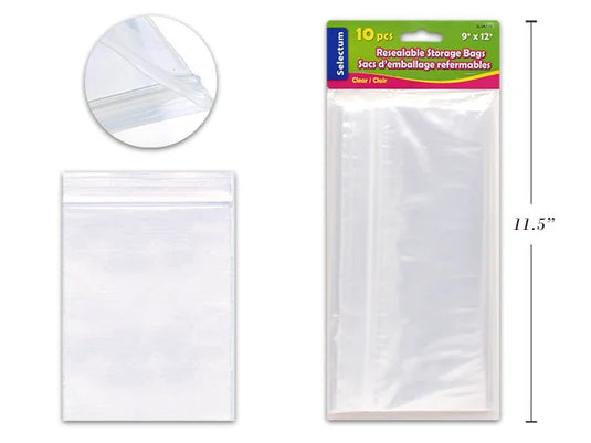 CLEAR ZIP LOCK BAGS 9X12" 10 PCS/PKG