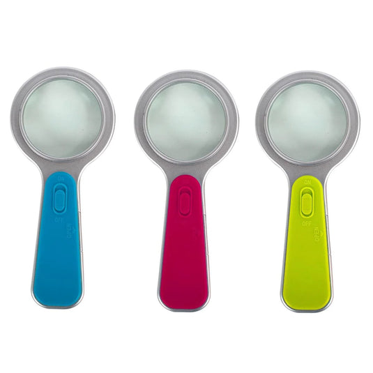 O.WKs. 2-1/4" 3x Magnifying Glass w/ Light & Glass - BL, PK, GN