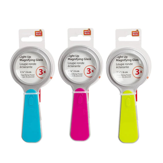 O.WKs. 2-1/4" 3x Magnifying Glass w/ Light & Glass - BL, PK, GN