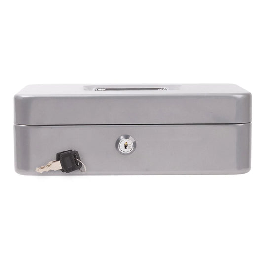Heavy Duty Cash Box w/Lock, Grey, 9.75"Lx6.5"Wx3.25"H