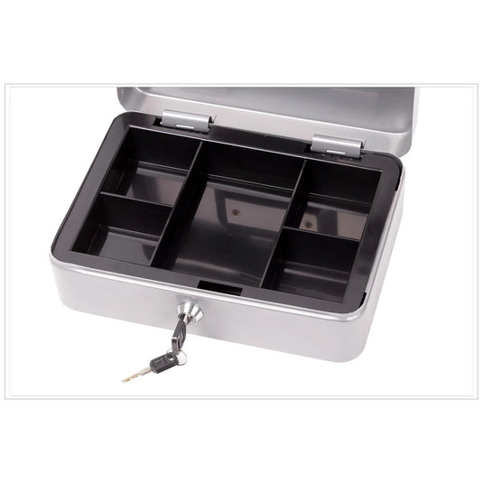 Heavy Duty Cash Box w/Lock, Grey, 9.75"Lx6.5"Wx3.25"H