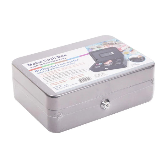 Heavy Duty Cash Box w/Lock, Grey, 9.75"Lx6.5"Wx3.25"H