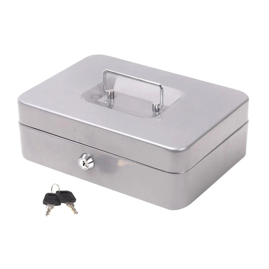 Heavy Duty Cash Box w/Lock, Grey, 9.75"Lx6.5"Wx3.25"H