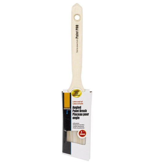 H.E. Paint Pro, 2" Angled Paintbrush, Wooden Handle, slv card