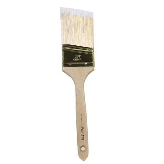 H.E. Paint Pro, 2.5" Angled Paintbrush, Wooden Handle, slv card