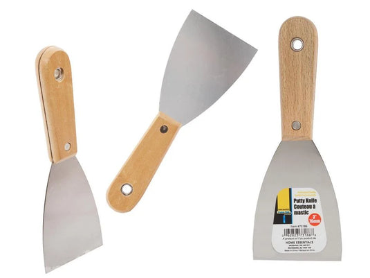 H.E. Paint Pro, 3" Putty Knife W/ Wooden Handle, Label