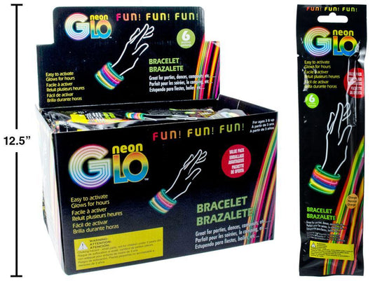 Neon Glo 6-pc. 8" Bracelet 5 col., foil pack (HZ)