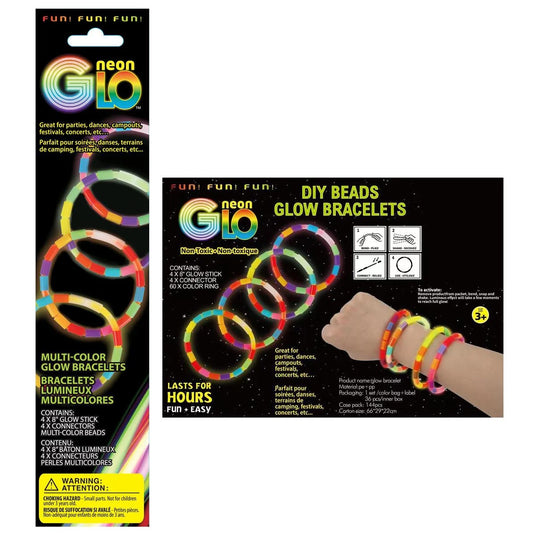 Neon Glo, 4pc Multi-Color Glow bracelets, foil bag