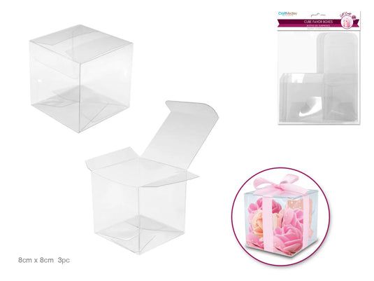 Gift Craft: PET Clear Cube Favor Box Value-Pack B) Med 8cm 3pc