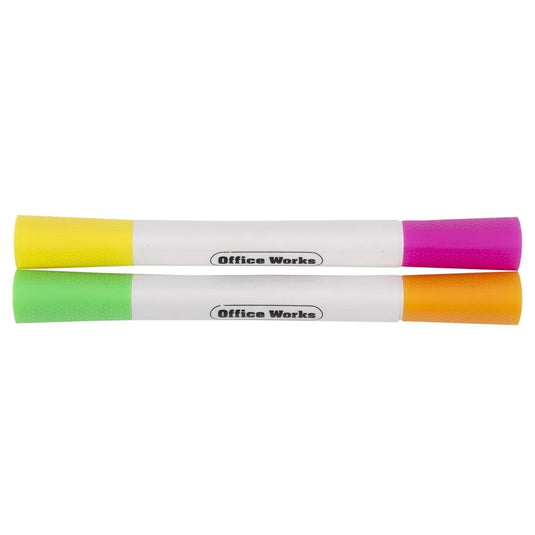 O.WKs 2pc Dual chisel tip Hilighter Green&Orange / Yellow&Pink
