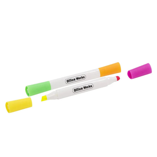 O.WKs 2pc Dual chisel tip Hilighter Green&Orange / Yellow&Pink