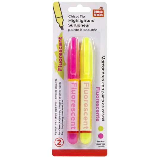 O.WKs. 2-pc Chisel Tip Highlighters Yellow & Pink