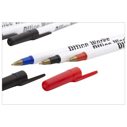 O.WKs.8-pc White Barrel Stick Pens Blue, Black & Red