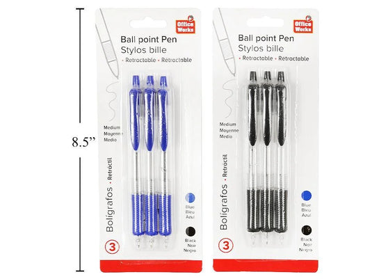 O.WKs. 3-pc Retractable Pens, Blue/Black (HZ)