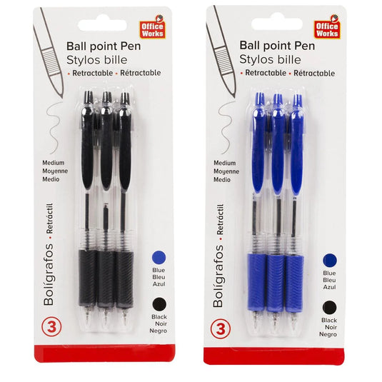 O.WKs. 3-pc Retractable Pens, Blue/Black (HZ)