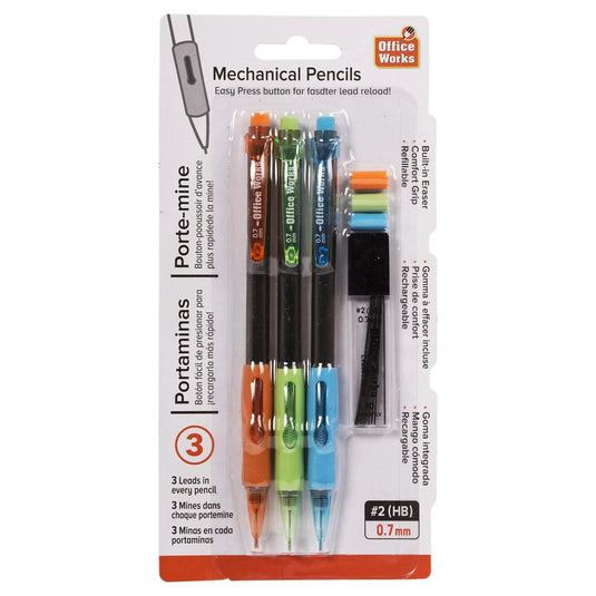 O.WKs. 3-Pc mechanical Pencils w/ Leads Set 0.7mm, b/c (HZ)