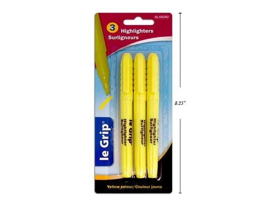 3 PK YELLOW HIGHLIGHTERS BLISTER CRD