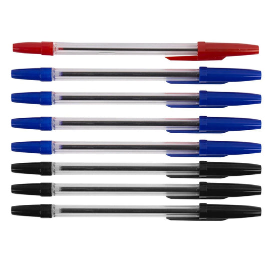 O.WKs. 8-pc 6.25" Ball Pens, 4 black, 3 blue, 1 red(HZ)