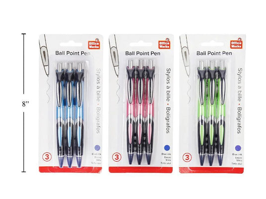 O.WKs. 3-pc Ball Pen, 3 col., Blue Ink, b/c (HZ)