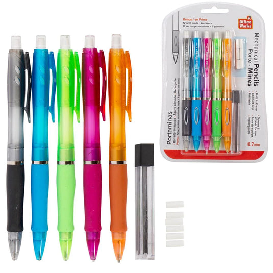 O.WKs. 5-Pc 0.7 Mechanical Pencil w/Comfort Grip, clam pack