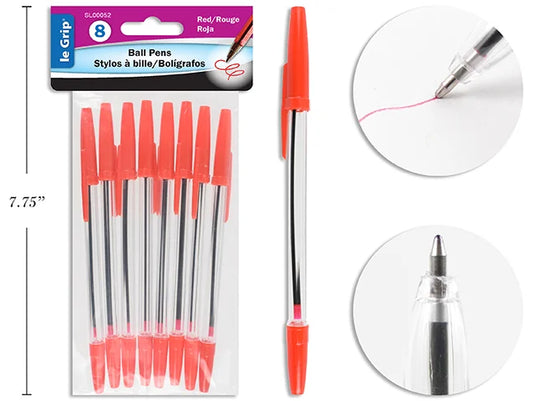 8 RED INK BALLPEN CLEAR BARREL