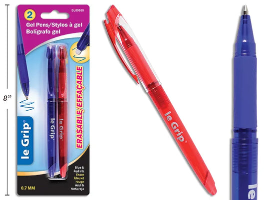 2 PC RECT.ERASABLE GEL INK PENS 0.7MM BLUE/RED INK
