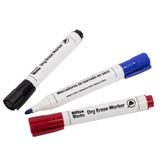 O.WKs. 4 pcs Dry Erase Marker set 3 colours, Red/Blue/Blk
