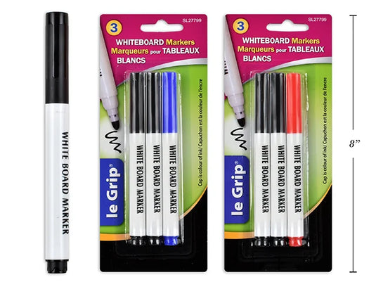 3 DRY ERASE MARKERS BLISTERED ( 2 BLACK + 1 RED OR BLUE )
